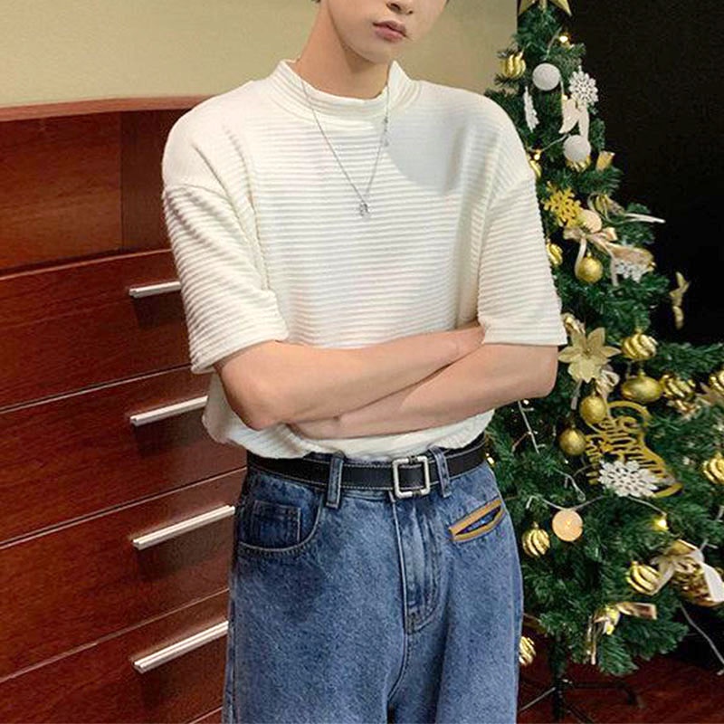 INCERUN Áo Thun Dệt Kim Tay Ngắn Cổ Tròn Dễ Phối Đồ Hợp Thời Trang