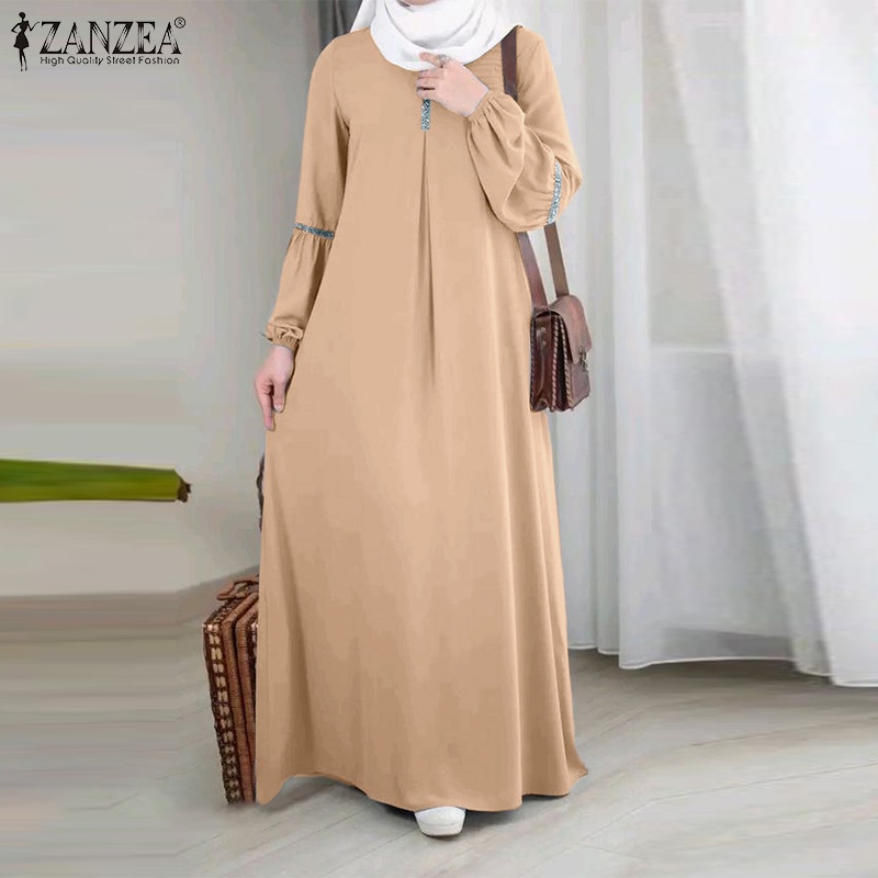 Zanzea Đầm Nữ Dài Tay Phối Ren Thời Trang