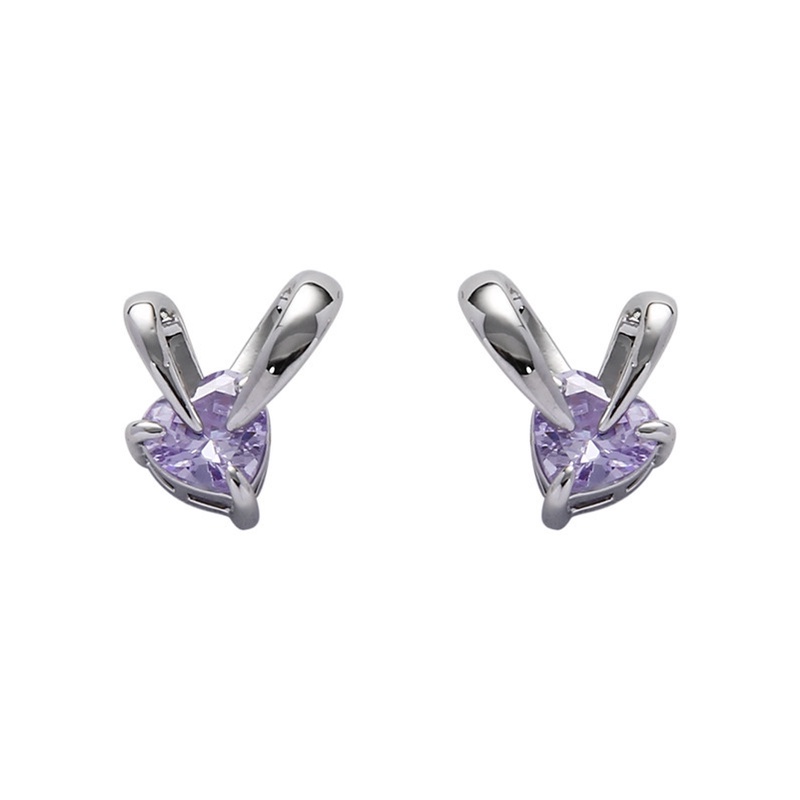Khuyên Tai Hình Thỏ Đính Đá Zircon Màu Tím Sang Trọng