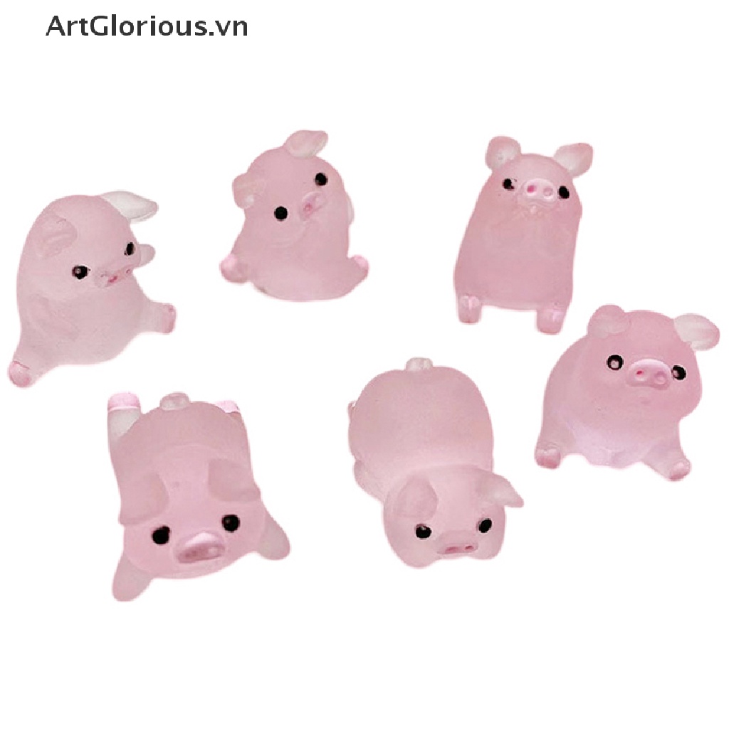 Set 1 / 5 Chú Heo Dạ Quang Mini Bằng Nhựa Resin Trang Trí Bảng Điều Khiển Xe Hơi / Nhà Cửa DIY