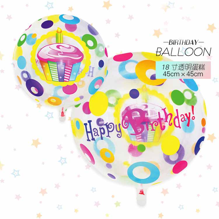 Bong Bóng Màng Nhôm Trong Suốt 18 inch In Hình Bánh Kem Ngôi Sao Trang Trí Tiệc Sinh Nhật
