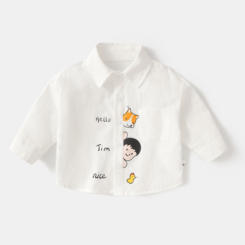 Áo Sơ Mi Trắng Tay Dài In Họa Tiết Hoạt Hình Dễ Thương Dành Cho Bé Trai 1-6 Tuổi