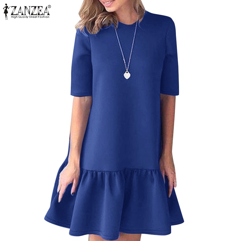 Zanzea Đầm Búp Bê Ngắn Tay Phối Bèo Thời Trang Hàn Quốc Cho Nữ