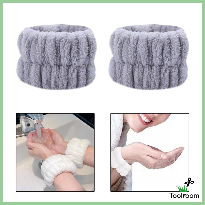 Set 2 Băng Đeo Cổ Tay Rửa Mặt Bằng Sợi Nhỏ Cho Nữ