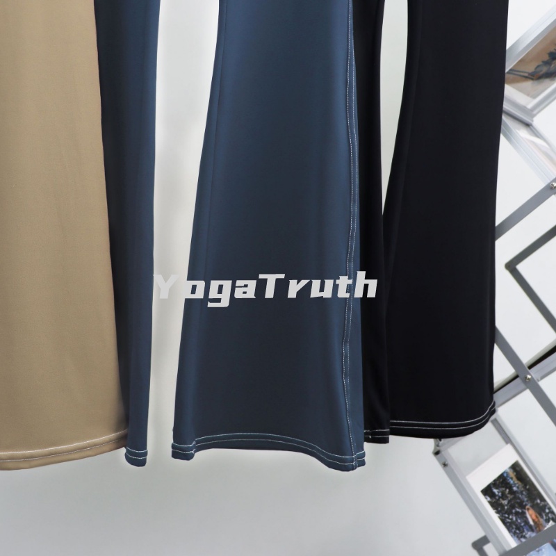 Quần Denim Ống Loe Lưng Cao Phối Túi Thời Trang Tập Yoga Cho Nữ