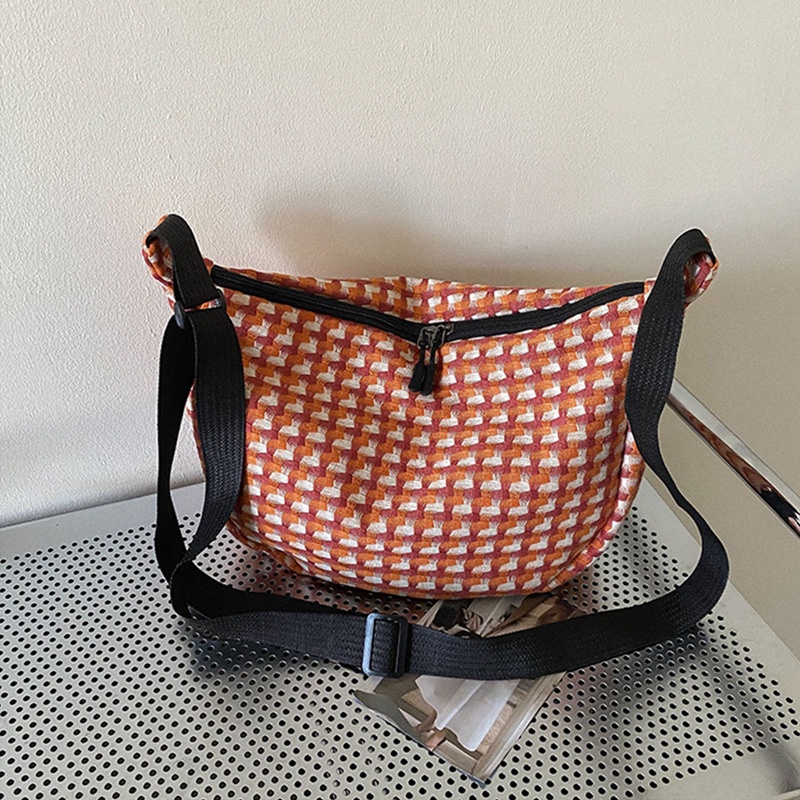 Fancy Túi vải Nhỏ Nhắn Họa Tiết Ca Rô Màu Xanh Dương Phối Dây Xích Đeo Dưới Cánh Tay Cho Nữ