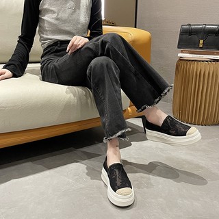 Giày ngư dân IELGY nữ muffin đáy dày lưới bề mặt giày vải lanh giày học sinh