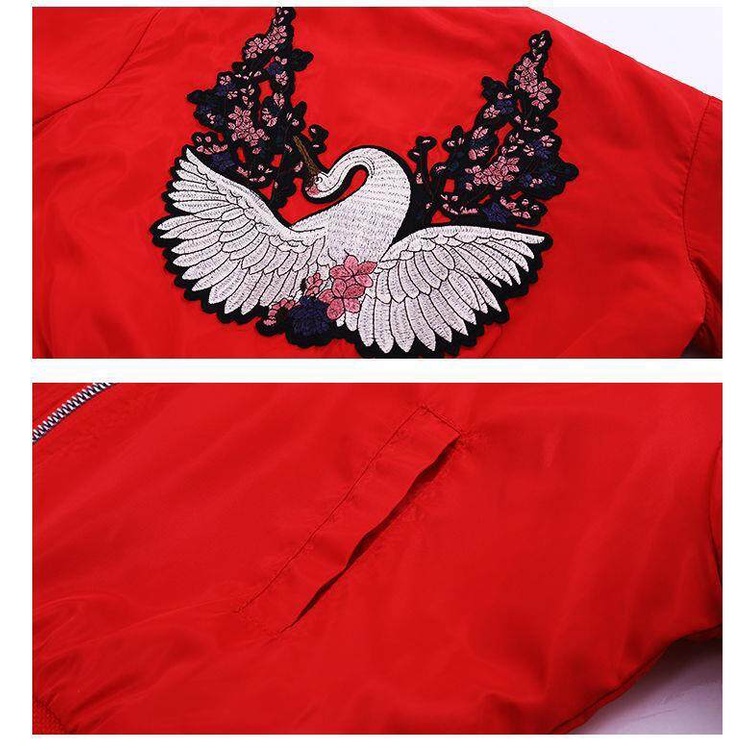 Áo Khoác 110-160cm Khóa Kéo Thêu Họa Tiết Thiên Nga Cho Bé Gái 2-14 Tuổi