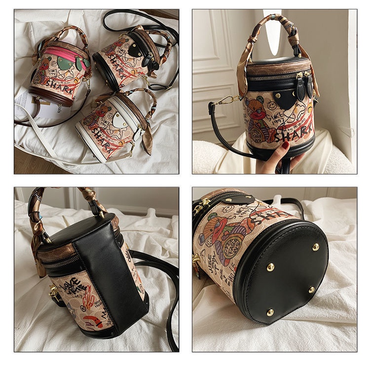 Túi Đeo Chéo Hình Trụ Họa Tiết Graffiti Thời Trang Dành Cho Nữ