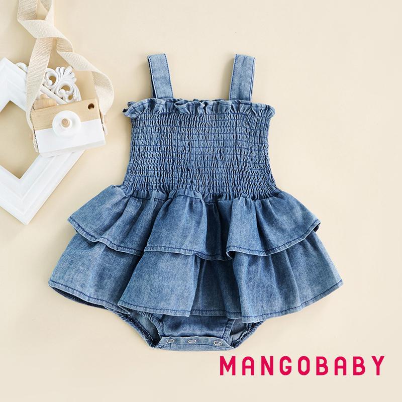 Bộ Áo Liền Quần Không Tay Phối Bèo Nhún Dễ Thương Cho Bé Gái