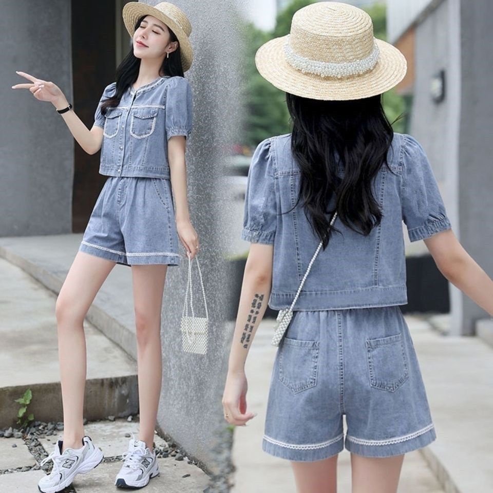 Set Đồ Thời Trang Mùa Hè Hai Món Tay Cộc Kích Thước Lớn Phong Cách Phương Tây Dễ Thương Cho Nữ