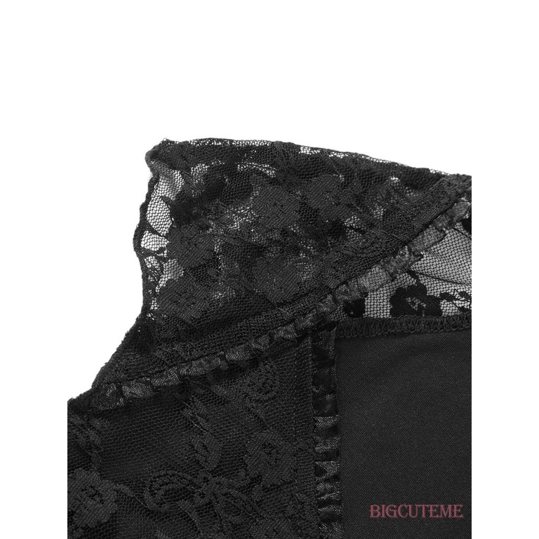 Áo Croptop Màu Đen Cổ Chữ V Phối Ren Hoa Phong Cách Vintage Y2K