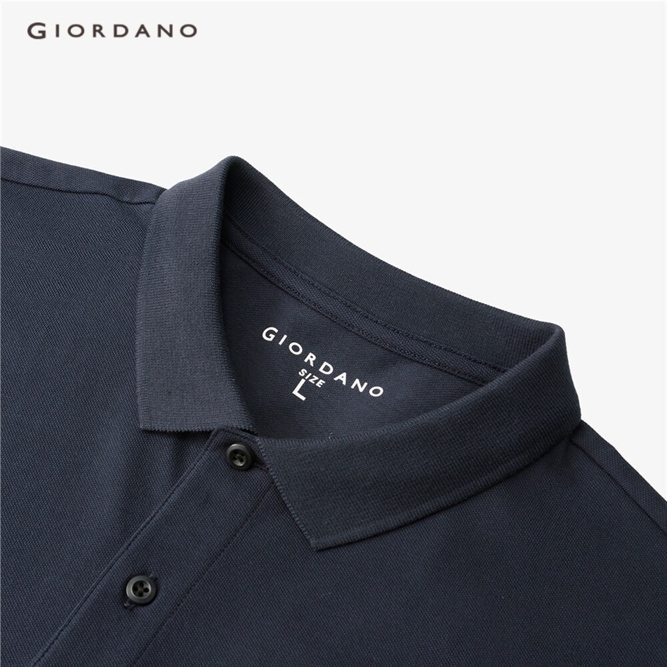 Áo polo nam GIORDANO 13013212 chất liệu pique dệt kim co giãn tốt tay ngắn thêu họa tiết kì lân thời trang