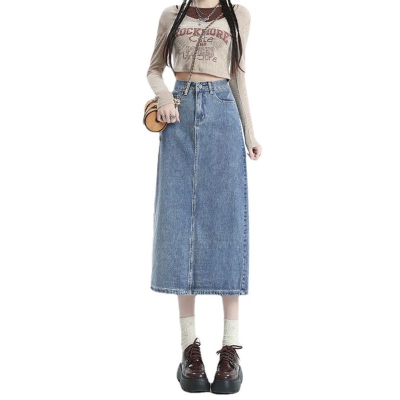 ZhuXia Chân Váy Jean Chữ A Lưng Cao Xẻ Tà Phong Cách Cổ Điển Dành Cho Nữ
