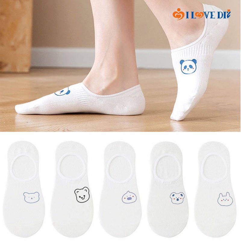 Vớ Cotton Cổ Thấp Thoáng Khí Chống Trượt / Thoải Mái In Họa Tiết Hoạt Hình Gấu Dễ Thương Thời Trang Mùa Hè Cho Nữ