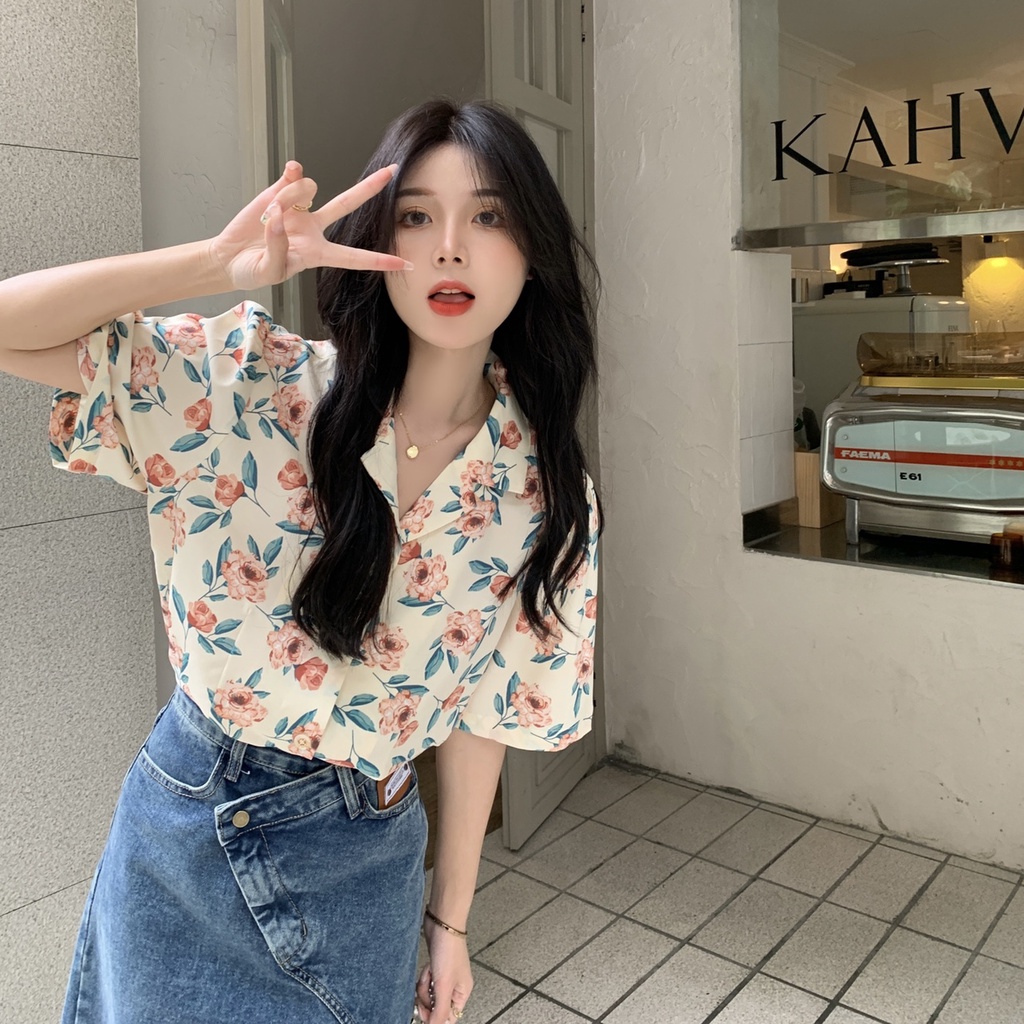 Áo Sơ Mi chiffon Tay Ngắn Dáng Rộng In Hoa Thời Trang Mới Cho Nữ