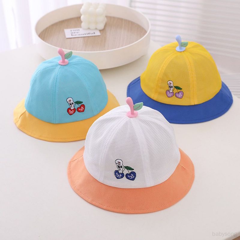 Mũ Bucket Phối Lưới Thêu Hoạ Tiết Xinh Xắn Có 4 Màu Sắc Tương Phản Cho Bé Trai Và Gái