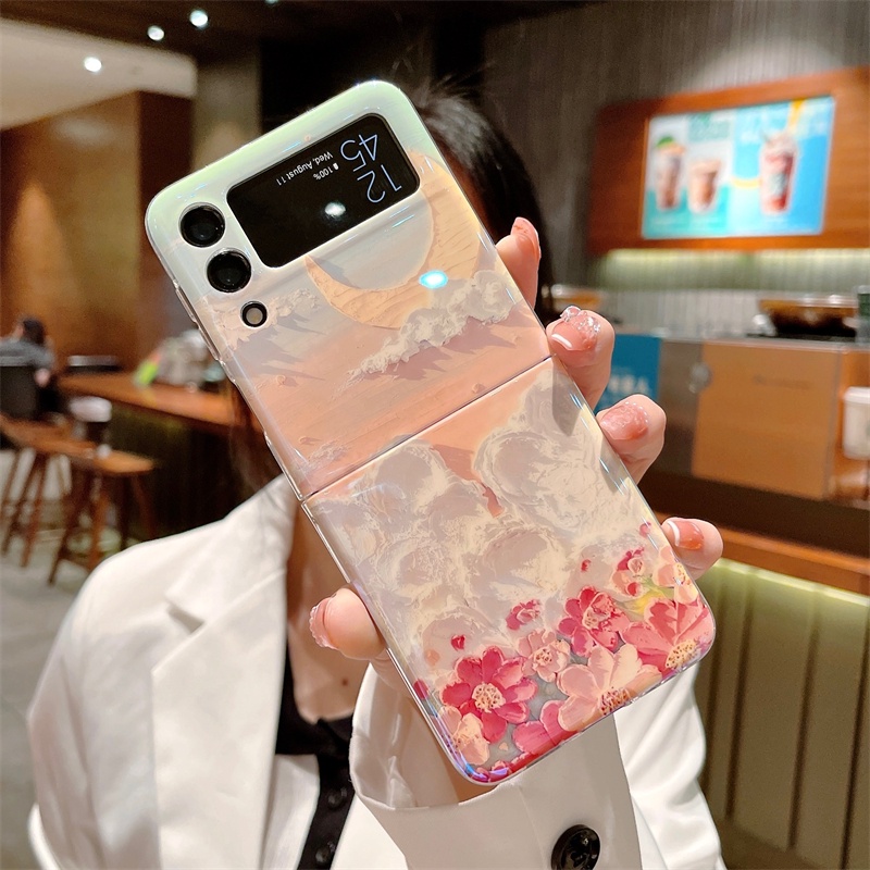 Samsung galaxy z flip5 4 3 5g blu-ray mới vỏ đẹp graffiti tranh sơn dầu chủ đề hoa bảo vệ toàn bộ vòng tròn bảo vệ sáng tạo vỏ cho samsung galaxy z cover