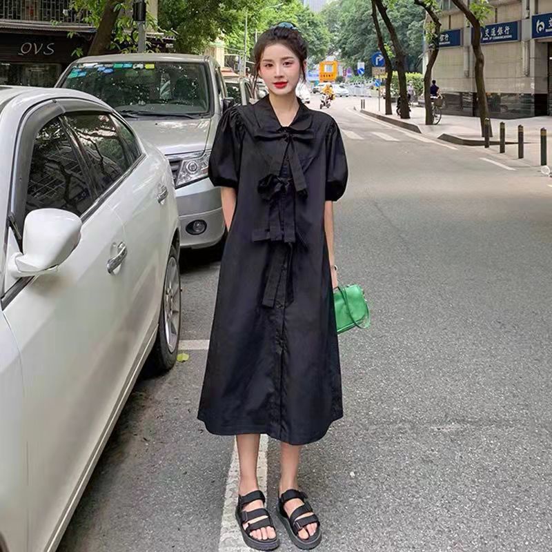 Đầm Midi Mỏng Mùa Hè Tay Phồng Cột Dây Nơ Phong Cách Pháp Cổ Điển Thiết Kế Mới Cho Nữ