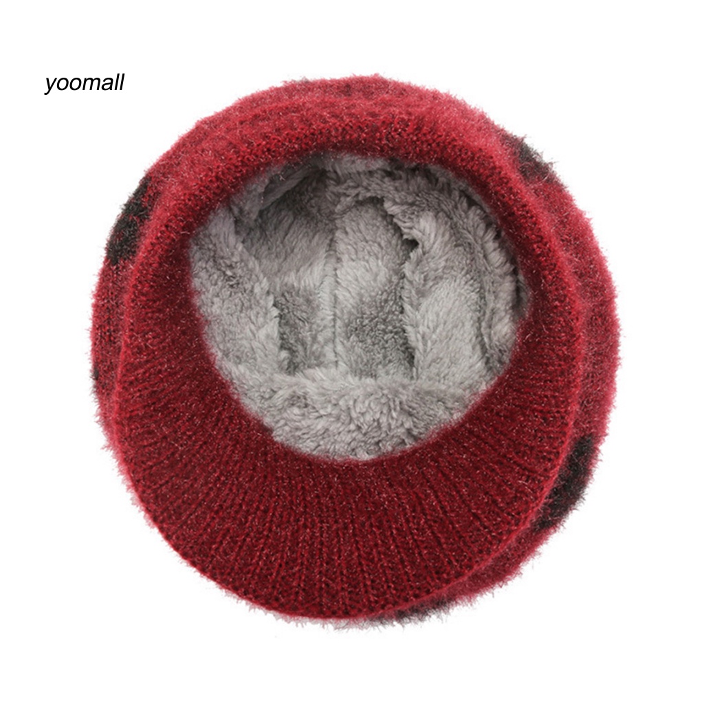 Yo / Mũ Dệt Kim Đính Nơ Ngọc Trai Giả Lót Lông Dày Dặn Co Giãn Chống Lạnh Giữ Ấm Mùa Đông Cho Phụ Nữ Trung Niên