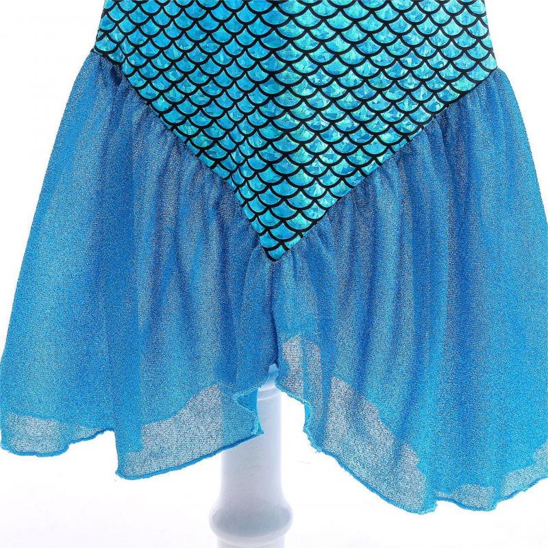 Bộ Đầm Nàng Tiên Cá Ariel Phối Lưới Đính Vương Miện Đính Kim Sa Màu Xanh Dương Kèm Vương Miện Đuôi Cá Thời Trang Cho Bé Gái