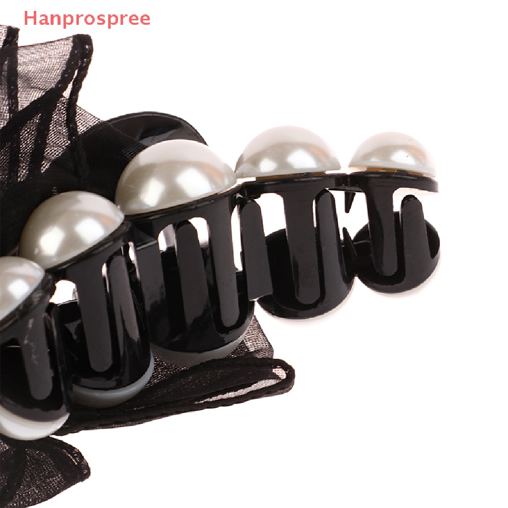 Kẹp Tóc Nơ Đính Ngọc Trai Giả Màu Đen Thời Trang
