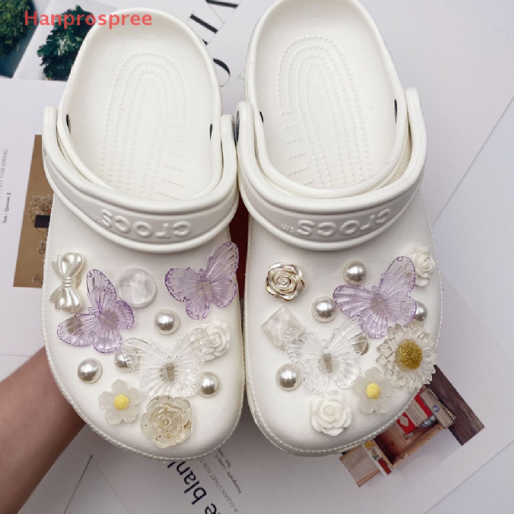 Hanprospree > Phụ Kiện Nút Gắn Giày Màu Tím Trong Suốt Hình Bướm Có Thể Tháo Rời