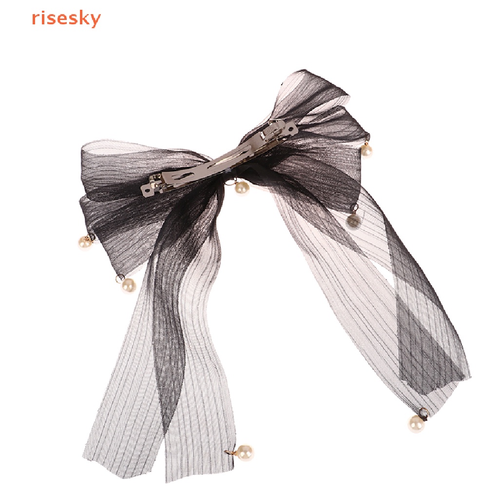 Kẹp Tóc Thắt Nơ Bằng Lưới Màu Trắng Đen Thời Trang Mùa Xuân Cho Nữ