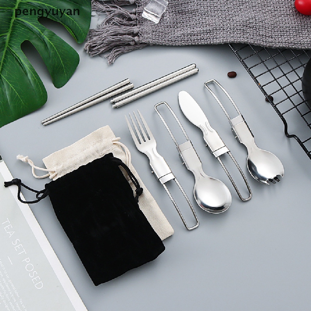 Bộ Muỗng Nĩa Bằng Thép Không Gỉ Có Thể Gấp Gọn Tiện Dụng Mang Theo Du Lịch Cắm Trại