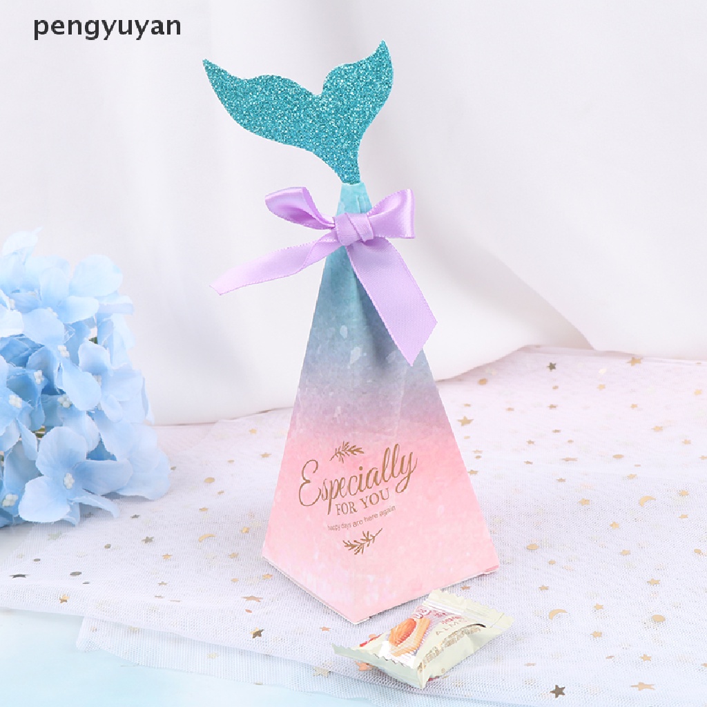[pengyuyan] Set 10 Hộp Đựng Kẹo Hình Đuôi Cá Thắt Nơ Nhiều Màu Sắc Làm Quà Cưới [Mới]