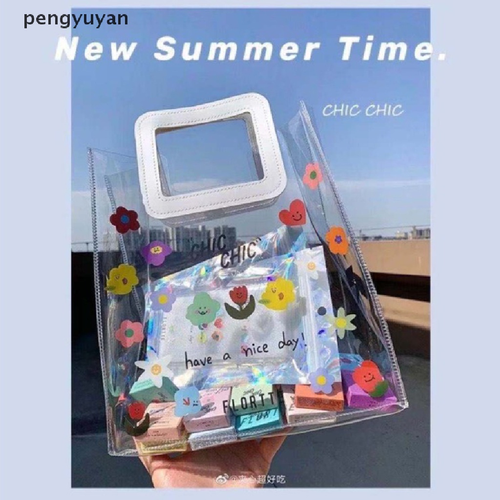 Túi Xách PVC Trong Suốt Họa Tiết Hoa Phong Cách Hàn Quốc [pengyuyan] Cho Nữ
