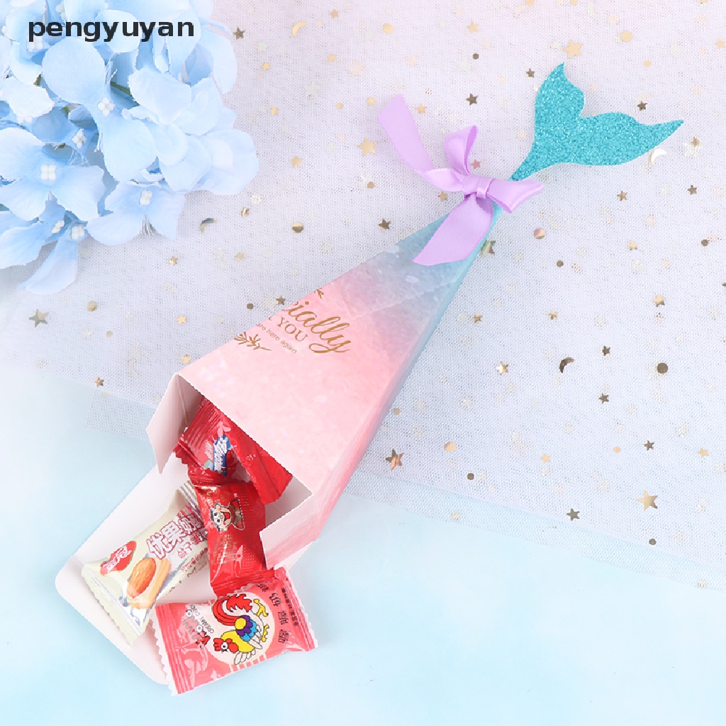 [pengyuyan] Set 10 Hộp Đựng Kẹo Hình Đuôi Cá Thắt Nơ Nhiều Màu Sắc Làm Quà Cưới [Mới]