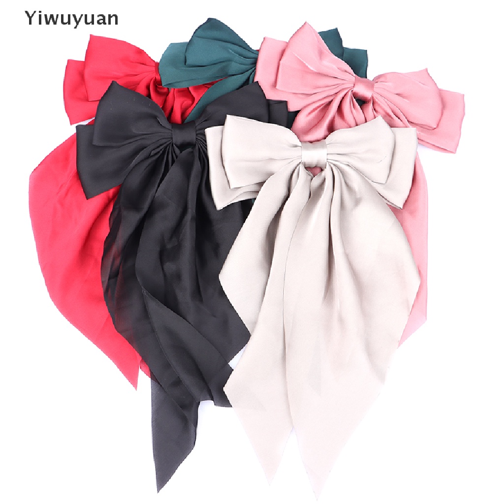< Yiwuyuan > Kẹp Tóc Đính Nơ Ruy Băng Màu Trơn Đơn Giản Thời Trang Retro Cho Nữ