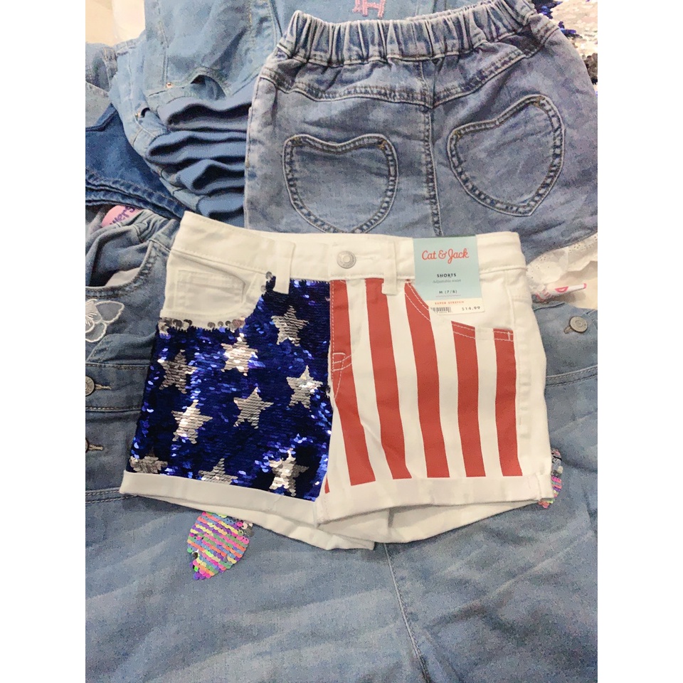 Quần short trắng sequin phối sọc hàng Cat&Jack