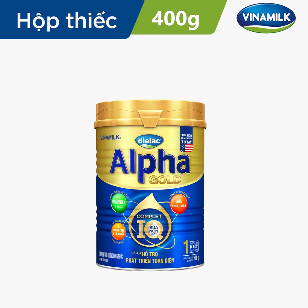 2 Hộp Sữa bột Dielac Alpha Gold 1 - Hộp thiếc 400gr (cho bé từ 0 - 6 tháng tuổi)