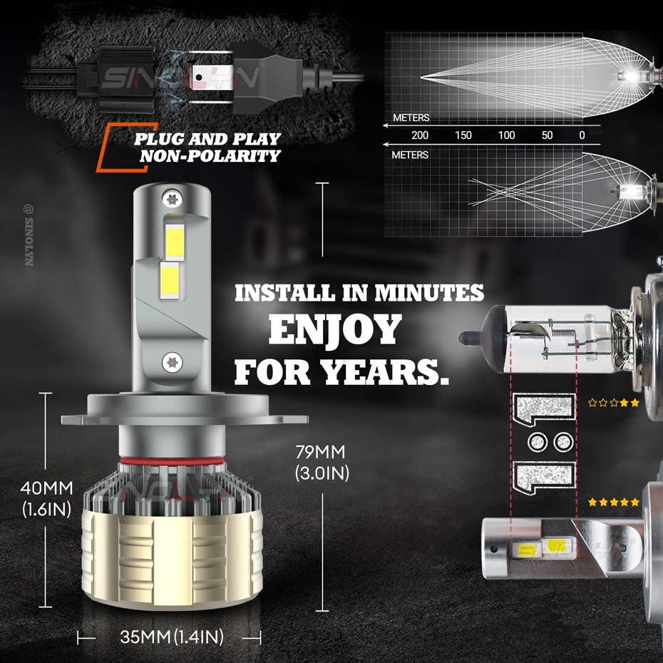 Đèn Pha LED 24V H4 H7 H1 H11 12 Bóng Công Suất Cao 100W Chuyên Dụng Cho Xe Tải / Ô Tô