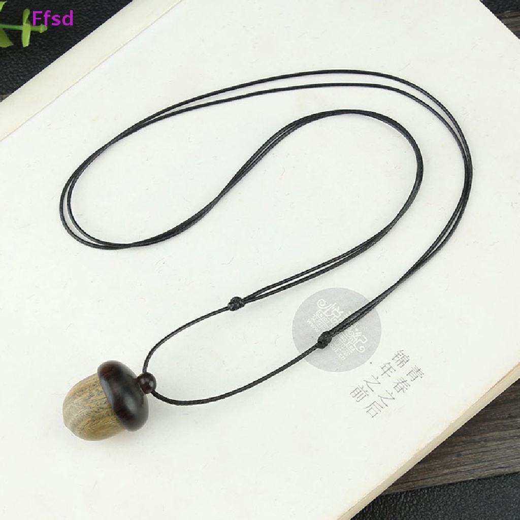 {Ffsd} Vòng cổ Mặt Hình Quả Bắp Acorn Có Thể Vặn Được Bằng Gỗ Mun Dáng Dài