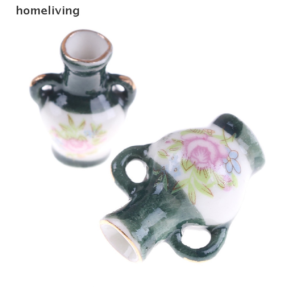 Bộ 2 Bình Hoa Sứ Mini Truyền Thống Trung Hoa Tỷ Lệ 1: 12 Dùng Trang Trí Nhà Búp Bê