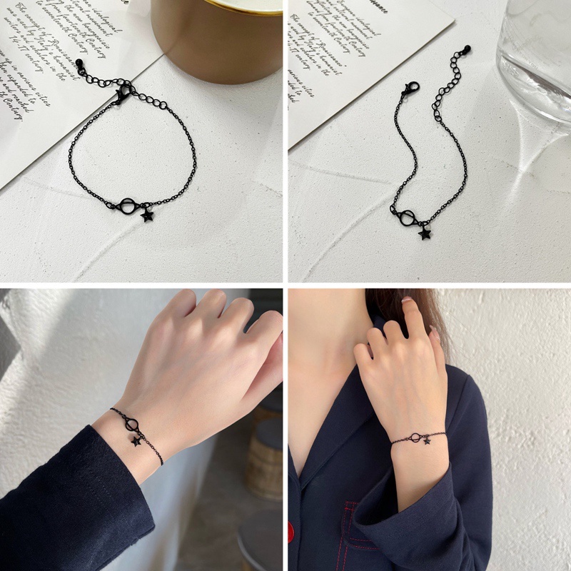 Vòng Tay Nữ Thiết Kế Ngôi Sao Hành Tinh Màu Đen Lạ Mắt