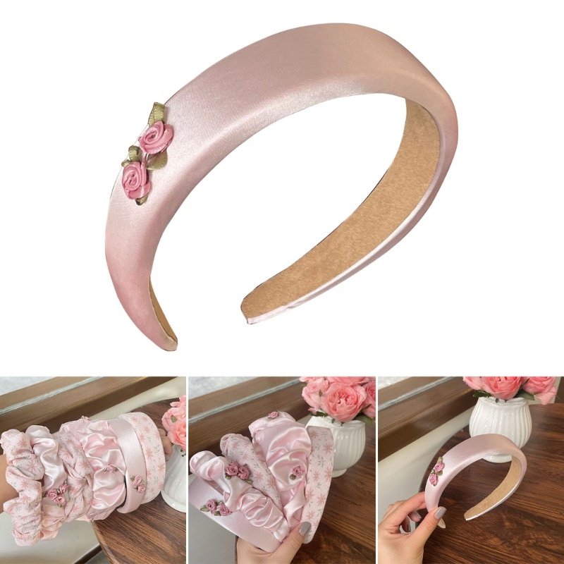 Flgo Băng Đô Thắt Nút Bản Rộng Bằng Satin In Họa Tiết Hoa Hồng Cho Nữ