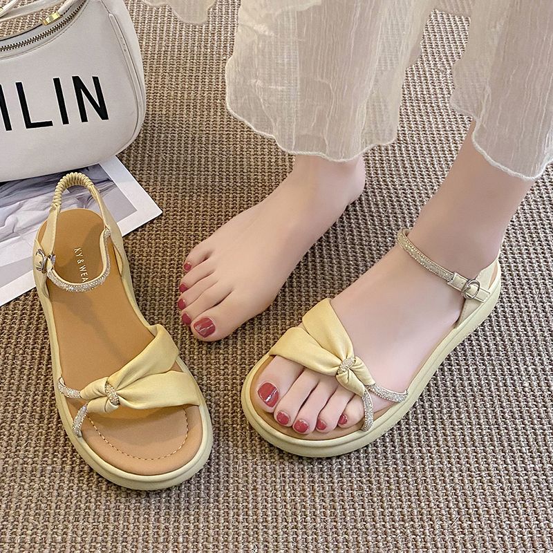 Giày Sandal Da Thật Đế Mềm Chống Trượt Đính Đá Thời Trang Mùa Hè 2023 Cho Mẹ Bầu