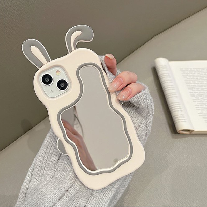 Ốp Điện Thoại Silicone Mềm Mặt Gương Hình Tai Thỏ Cho IPhone 11 12 13 14 Pro Promax IPhone 6 6s 7 8 Plus X XS XR XSmax Sự Bảo Vệ