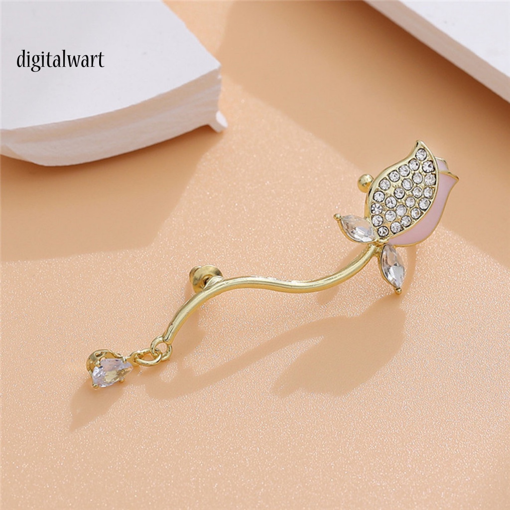 Kỹ Thuật Số| 1 Khuyên Kẹp Vành Tai Hình Hoa Tulip Đính Đá Phong Cách Retro