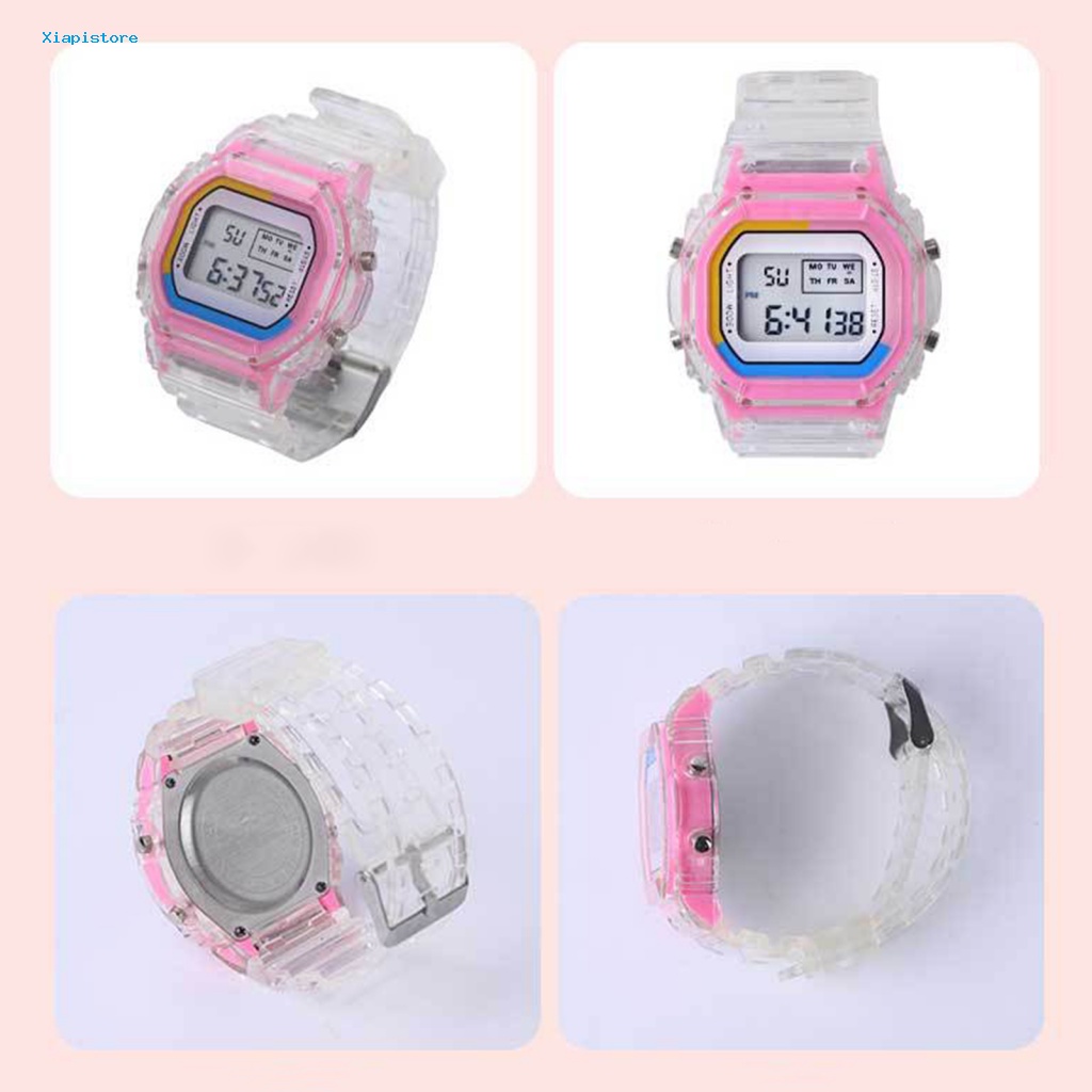 Đồng Hồ Đeo Tay Điện Tử Mặt Vuông Màu Cầu Vồng Chống Thấm Nước Thời Trang Cho Bé