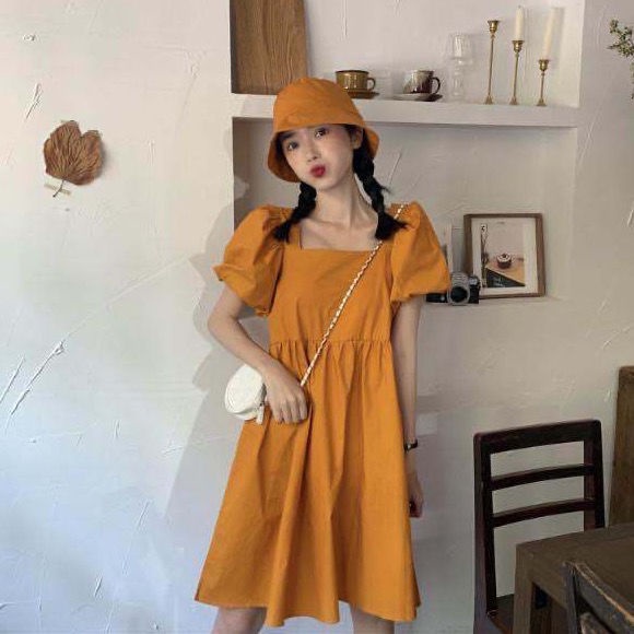 Set Áo Cổ Vuông Tay Phồng Phối Chân Váy Thời Trang Hàn Quốc Xinh Xắn Cho Nữ