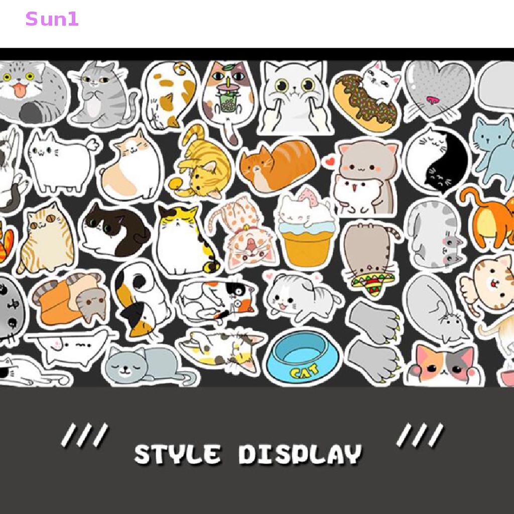 Túi 50 Miếng Dán Chống Nước In Hình Mèo Hoạt Hình Dễ Thương Dùng Trang Trí Sổ Tay / Máy Tính