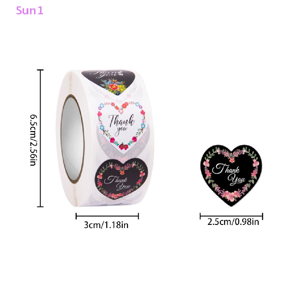 Cuộn 500 Miếng Dán Hình Hoa / Trái Tim / Chữ Thank You Dùng Trang Trí