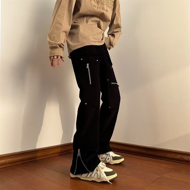 Quần Yếm Dáng Suông Rộng Xẻ Tà Có Khóa Kéo Phong Cách Hip Hop Đường Phố Cho Nam Và Nữ