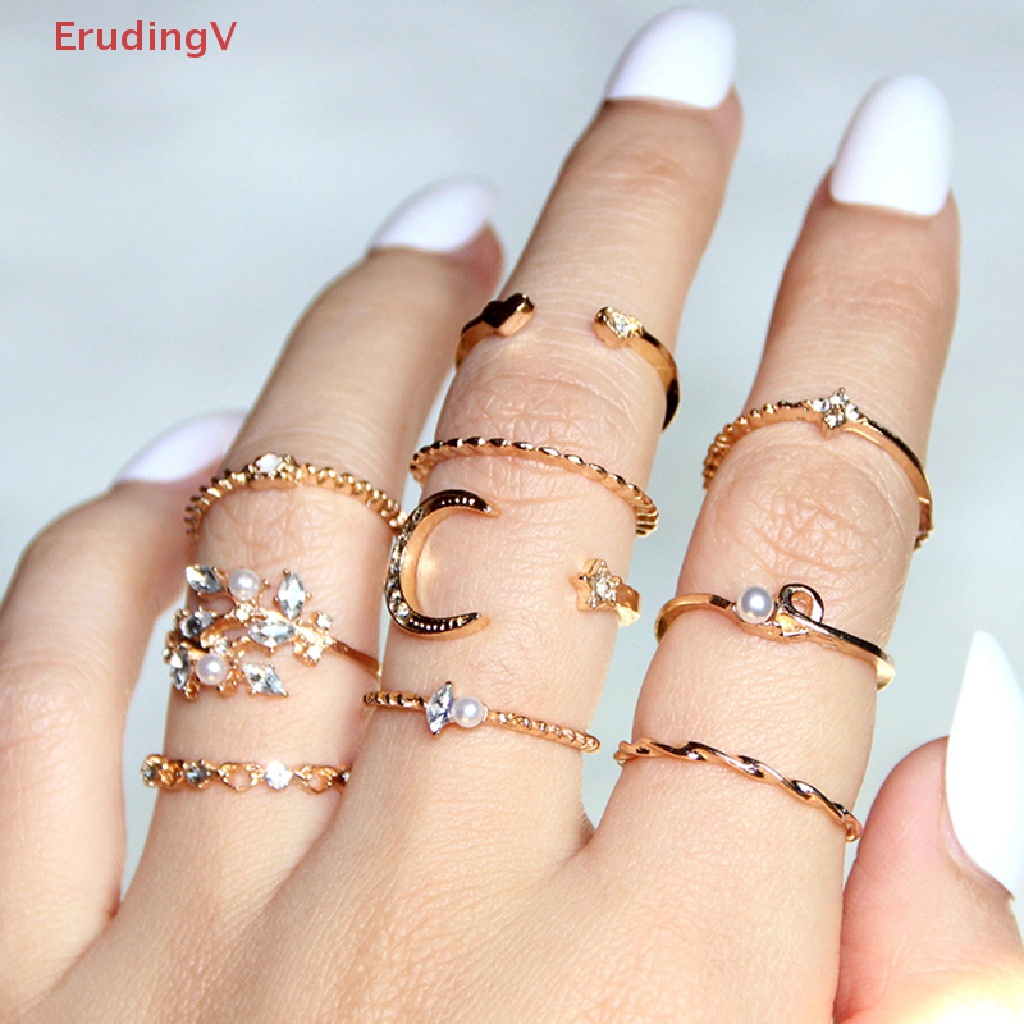 Bộ 10 Nhẫn Hình Trăng Sao Phong Cách Bohemian Dành Cho Nữ