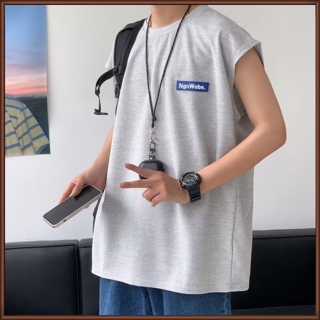 Áo Thun Sát Nách Cổ Tròn Dáng Rộng Thoáng Khí In Chữ Thời Trang Mùa Hè Cho Nam